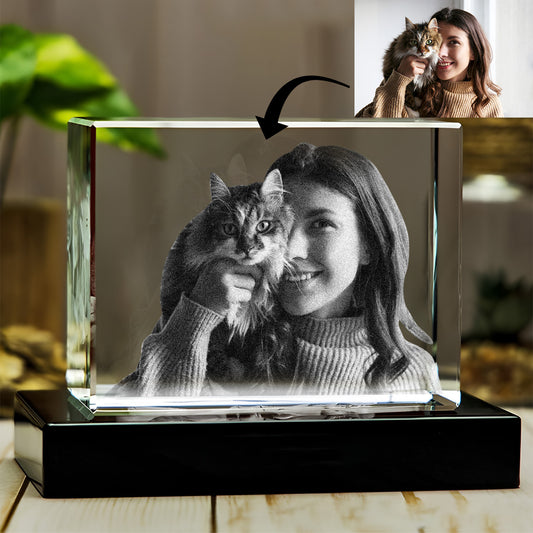 Lampe en cristal 3D cubique gravée au laser avec photo personnalisée - Chat