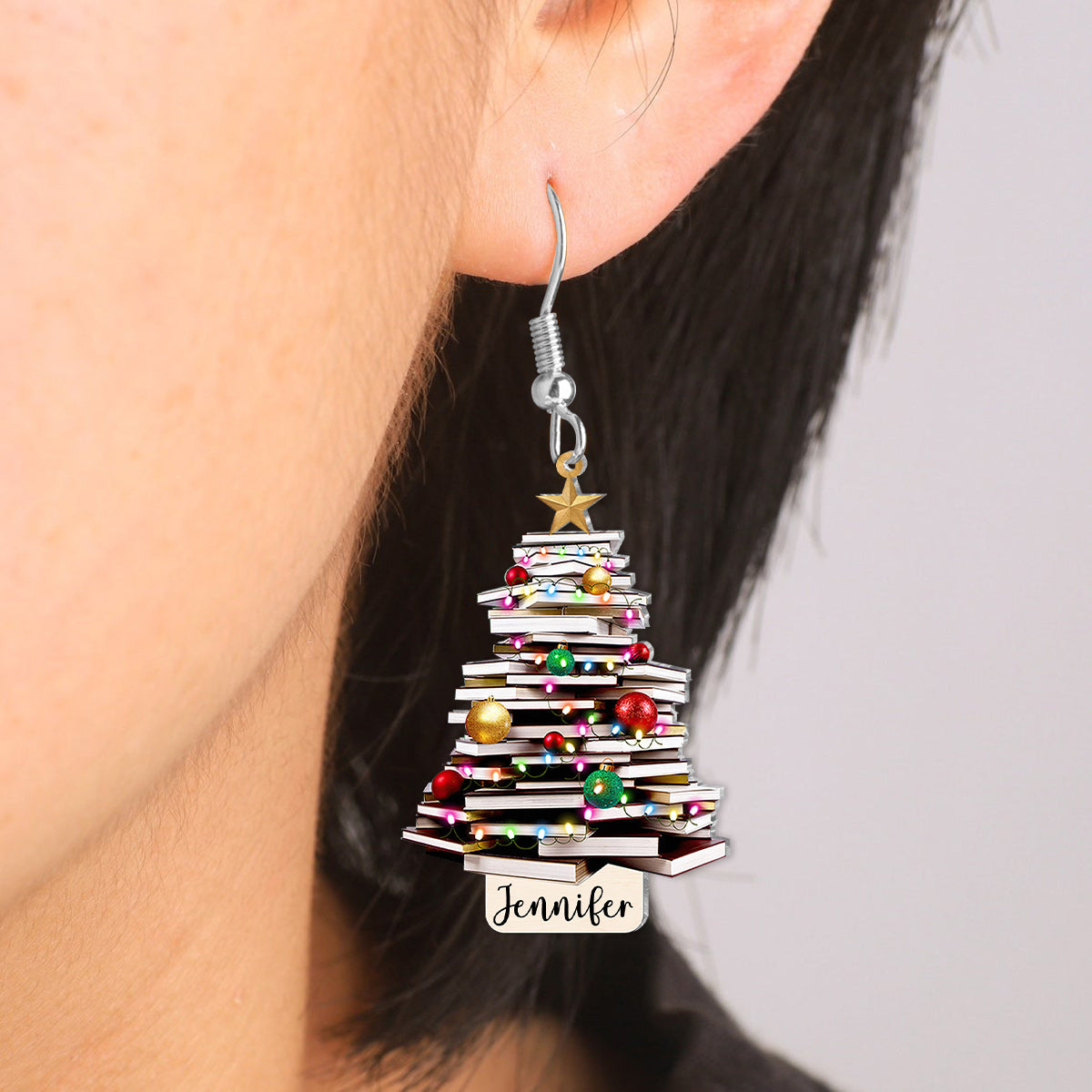 Sapin de Noël « Juste une fille qui aime les livres » - Boucles d'oreilles personnalisées en forme de livre