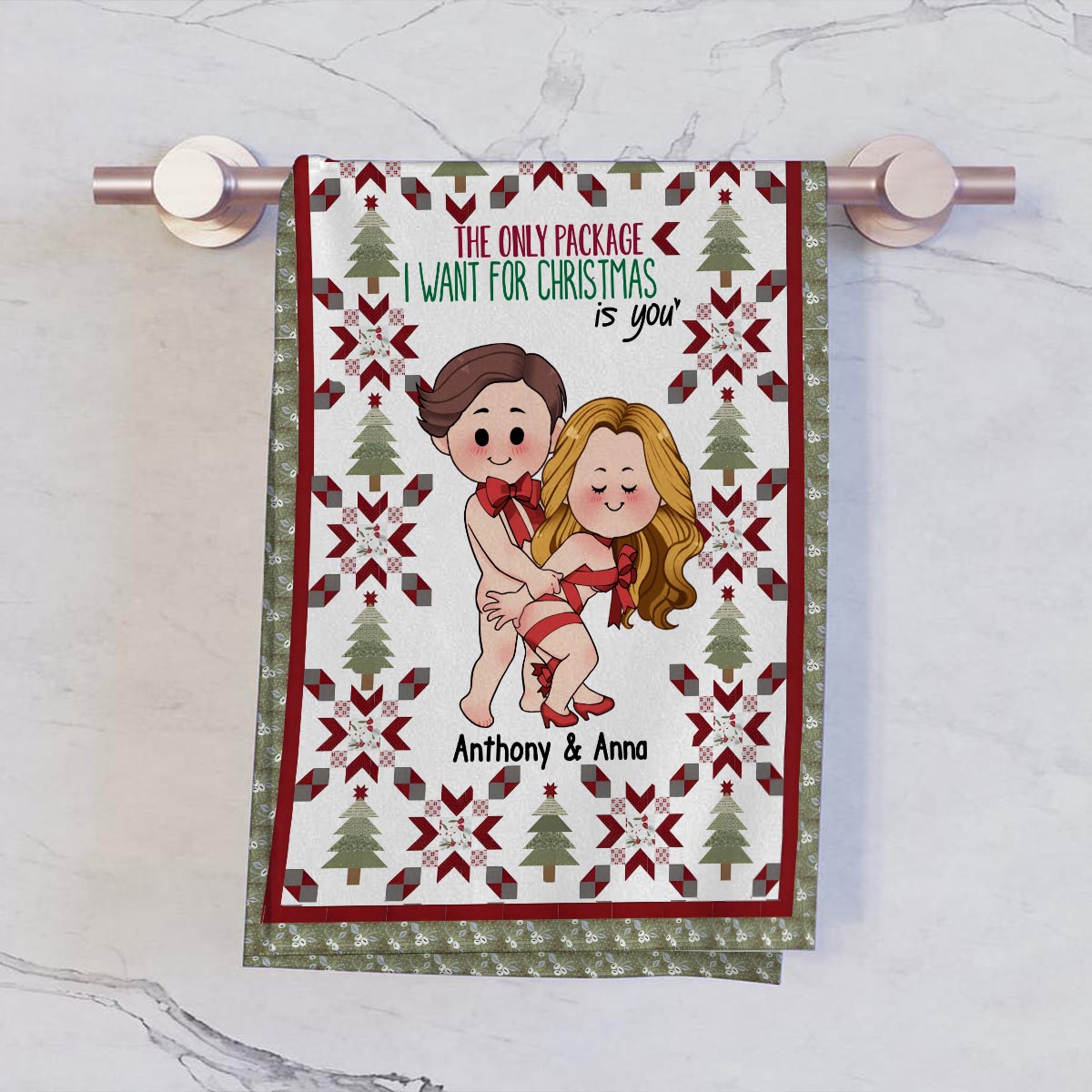 Le seul cadeau que je veux pour Noël, c'est toi - Serviette de golf personnalisée pour couple