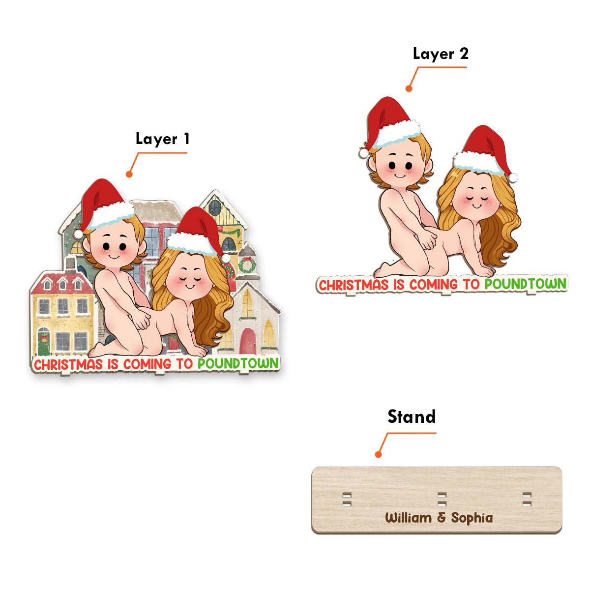 Noël arrive à Poundtown ! Décoration personnalisée pour couple, grand format, autoportant, à un seul niveau.