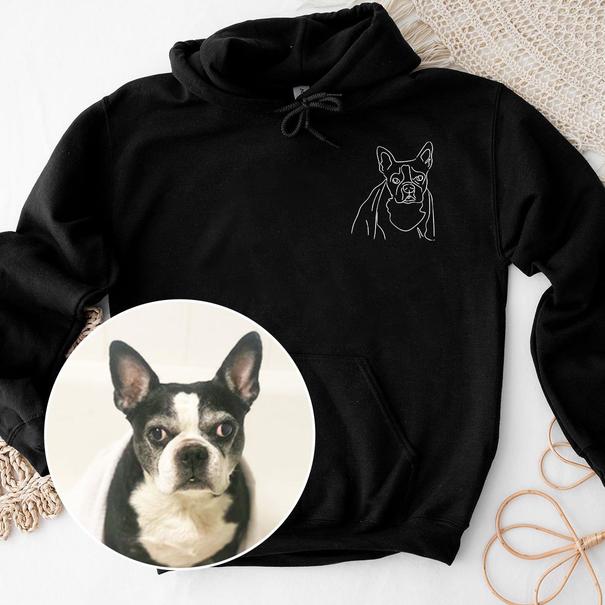 Custom Line Art - Personalized Dog Embroidered Hoodie