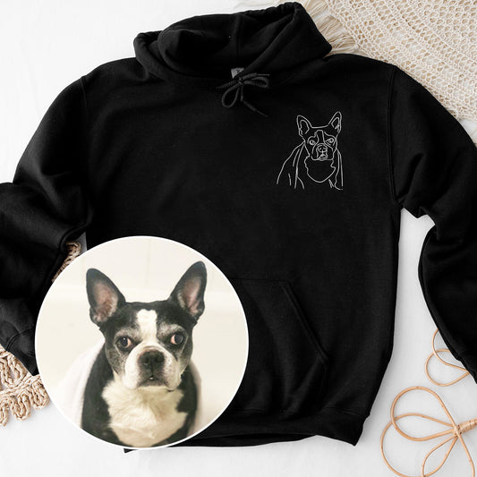 Sweat à capuche brodé personnalisé pour chien avec motif au trait