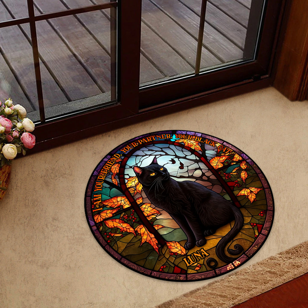 Black Cat - Personalized Black Cat Shaped Doormat