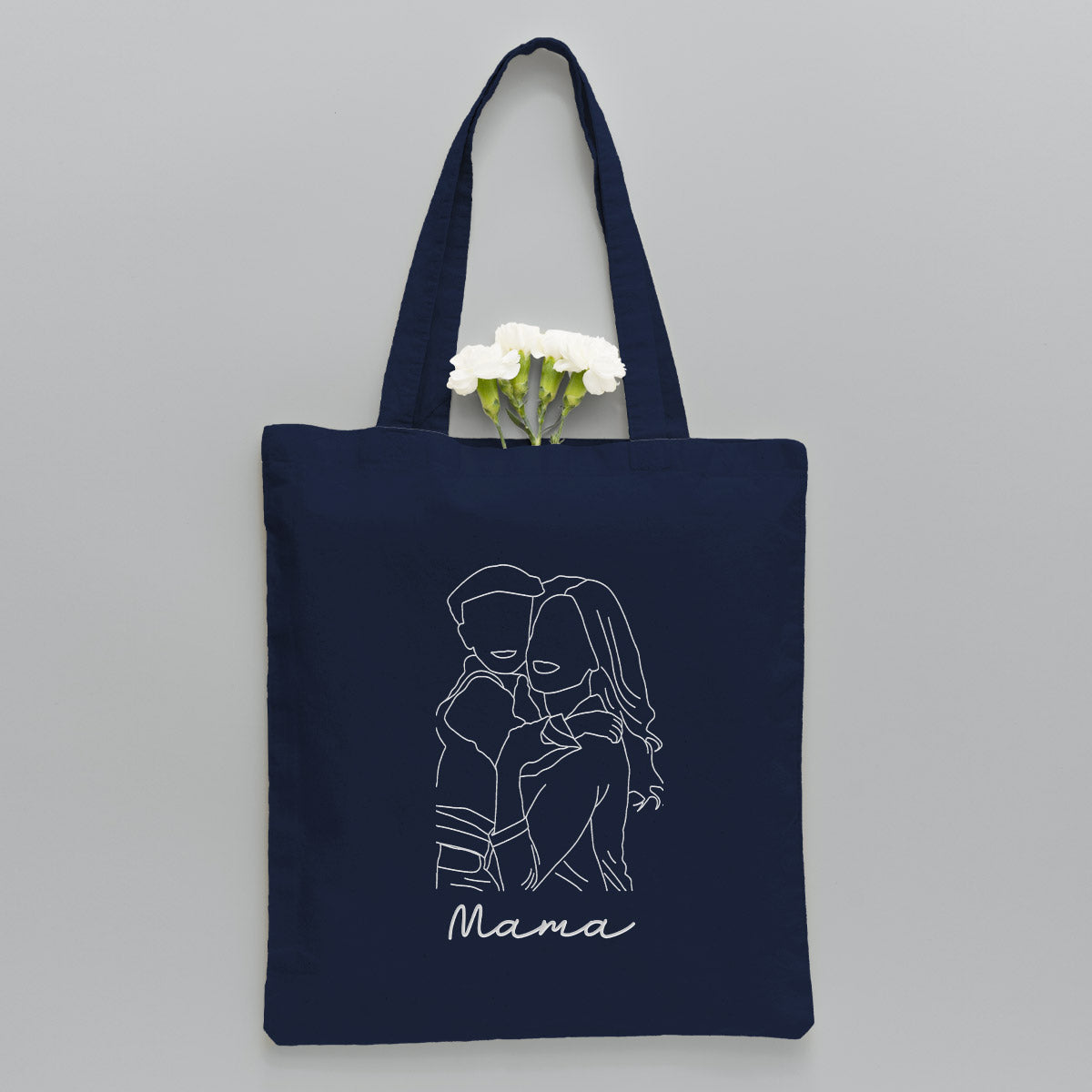 Sac fourre-tout brodé personnalisé avec photo au trait - Sac fourre-tout brodé personnalisé pour maman