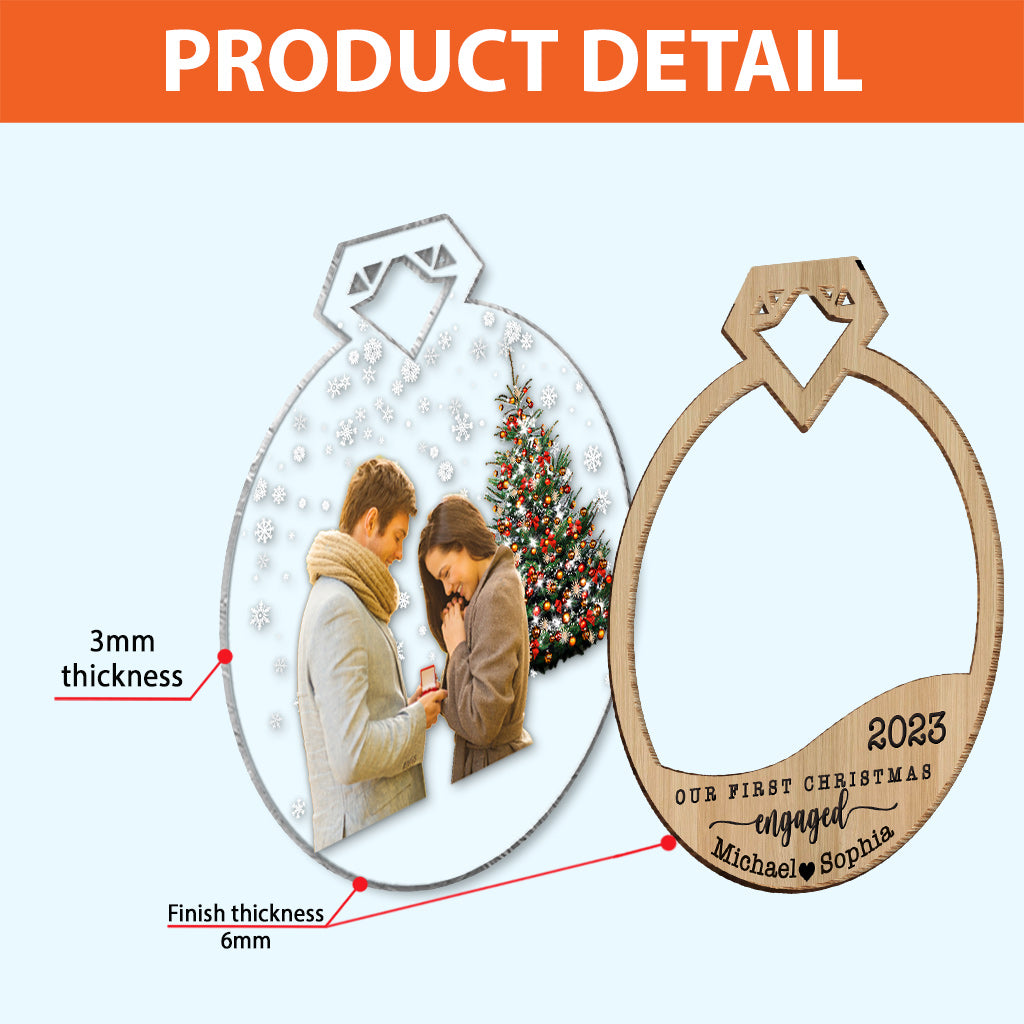 Our First Christmas Engaged - Personalized Engagement 2 Layered Piece Mix Ornament