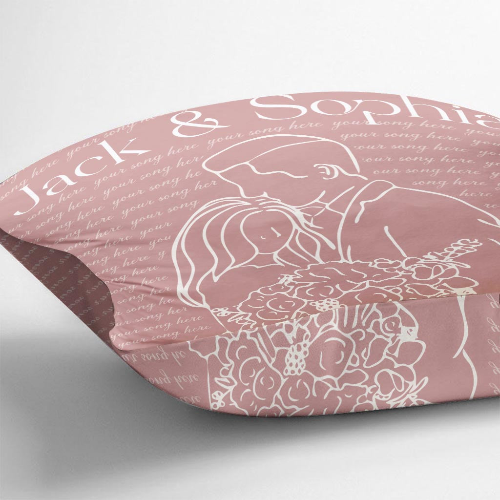 Coussin décoratif personnalisé avec paroles de chansons de mariage pour mari et femme