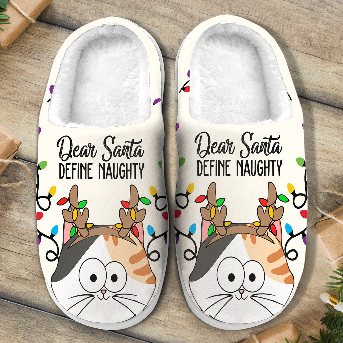 Cher Père Noël, définis ce que signifie « méchant » - Pantoufles chat personnalisées