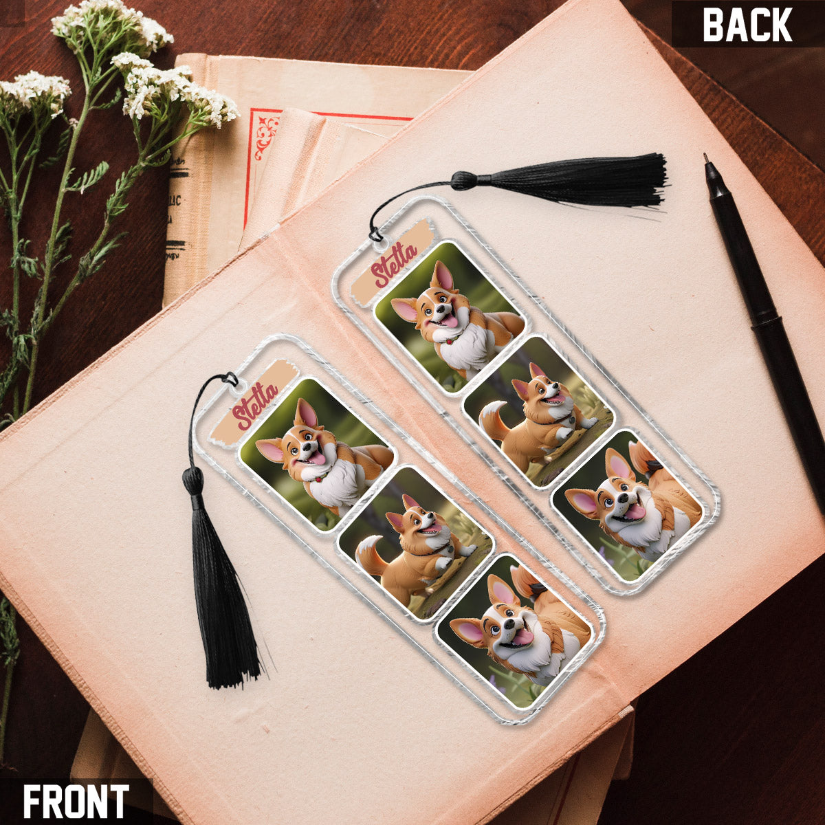 Cartoonize Pet Portrait Photo Collages - Gift for dog lovers, cat lover - Personalized Bookmark (Printed On Both Sides)