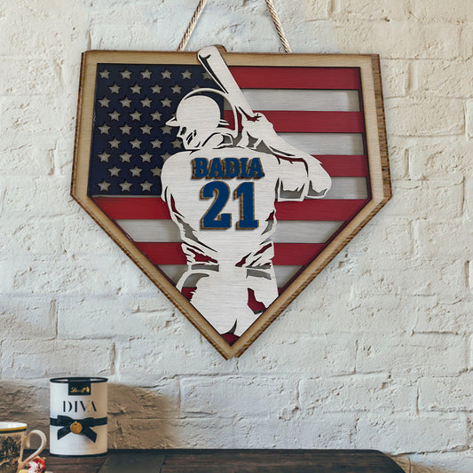 Saison de baseball - Panneau/Plaque en bois personnalisé à 2 couches