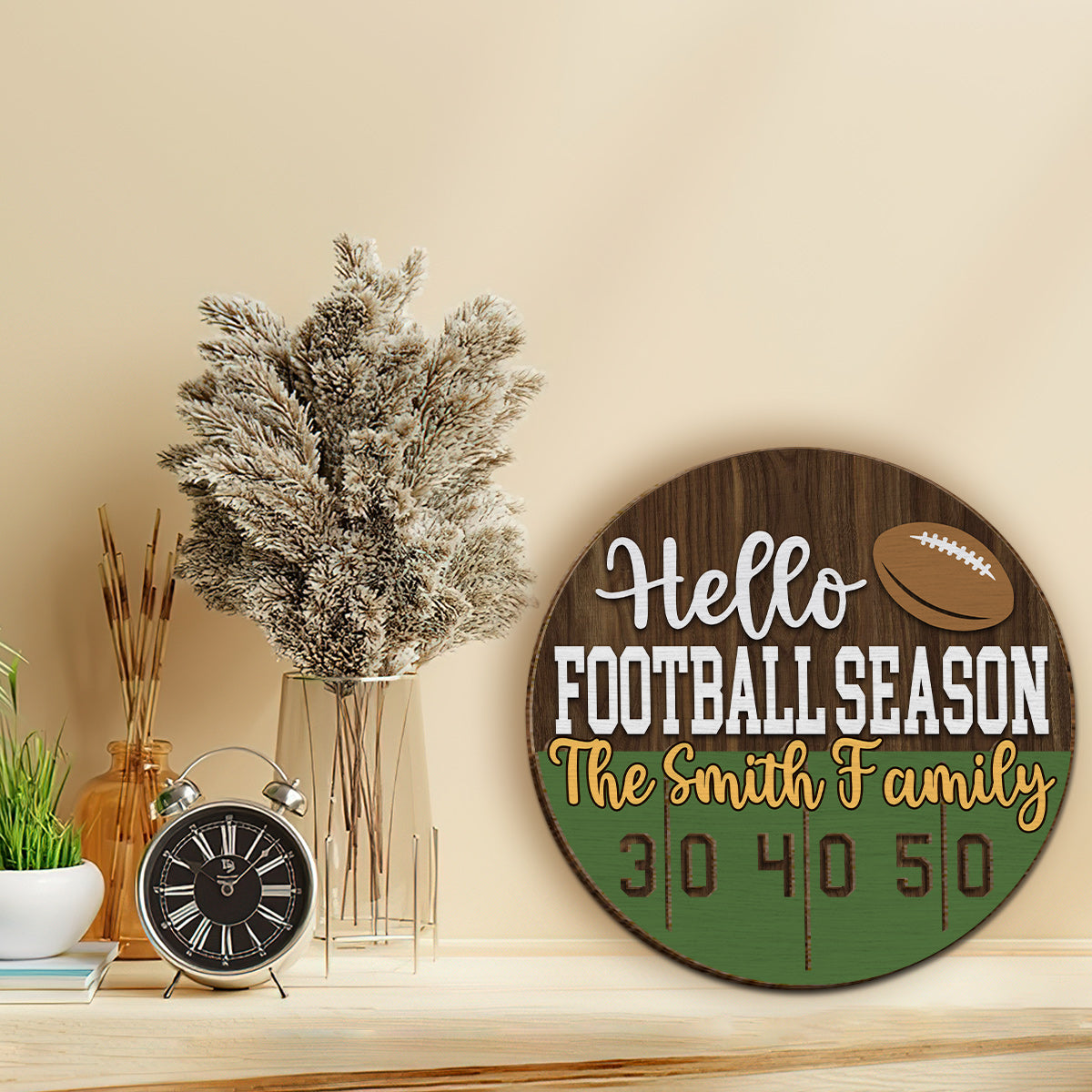 Bonjour la saison de football ! - Panneau/plaque en bois personnalisé(e) à 2 couches sur le thème du football