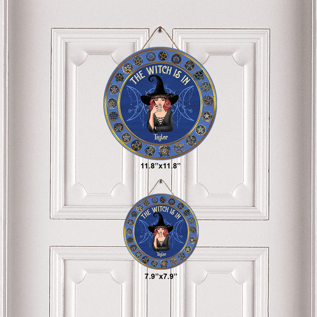 La sorcière est là - Panneau rond en bois personnalisé « Sorcière »
