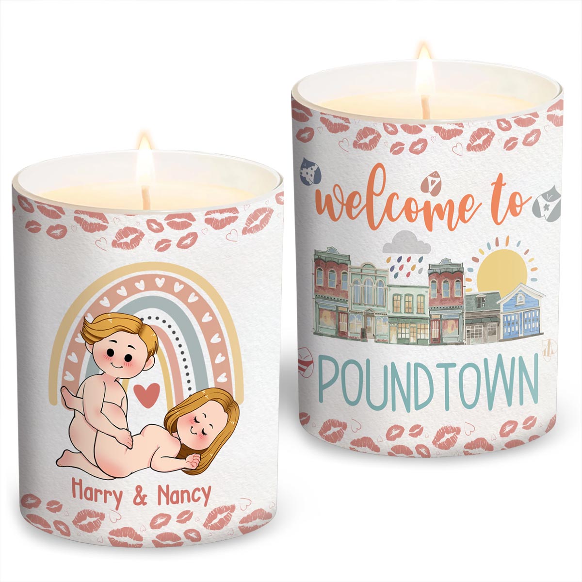 Bienvenue à Poundtown Inapproprié Adulte - Bougie personnalisée pour couple avec couvercle en bois