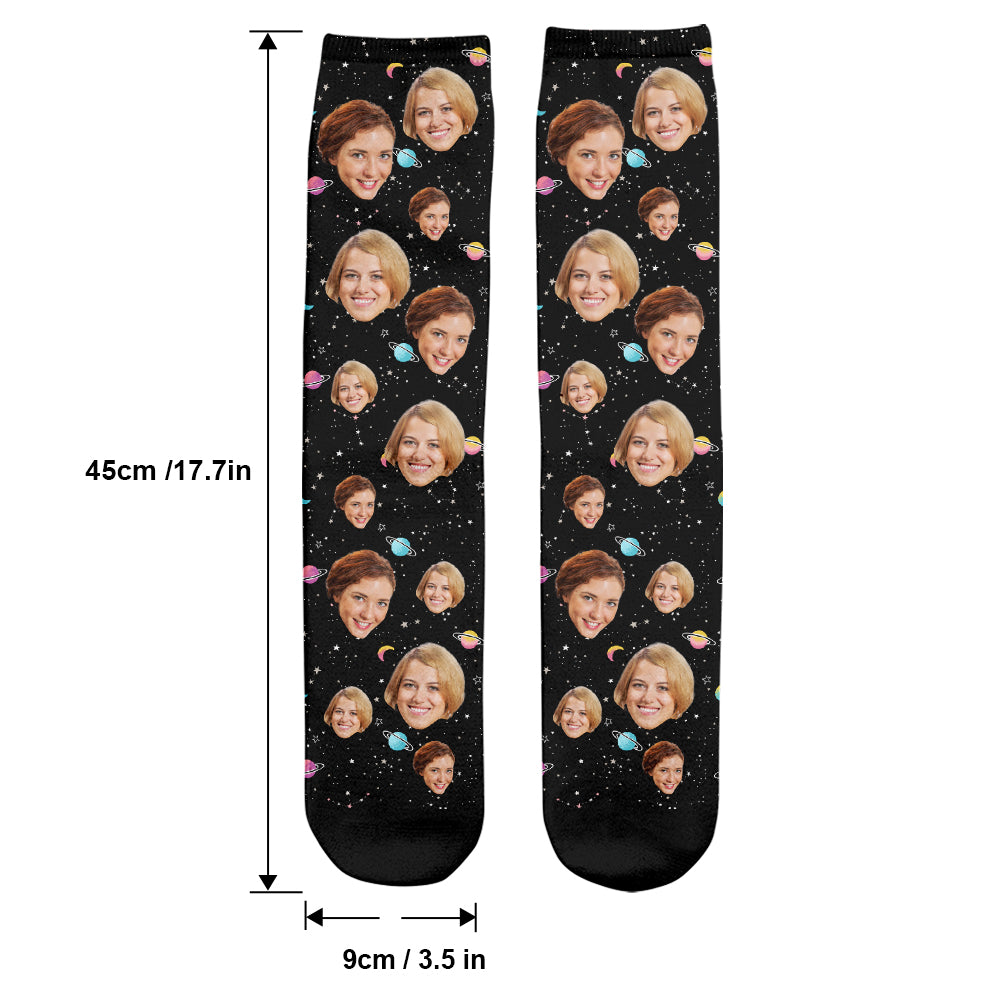 Chaussettes personnalisées pour meilleure amie - Visage personnalisé Galaxy