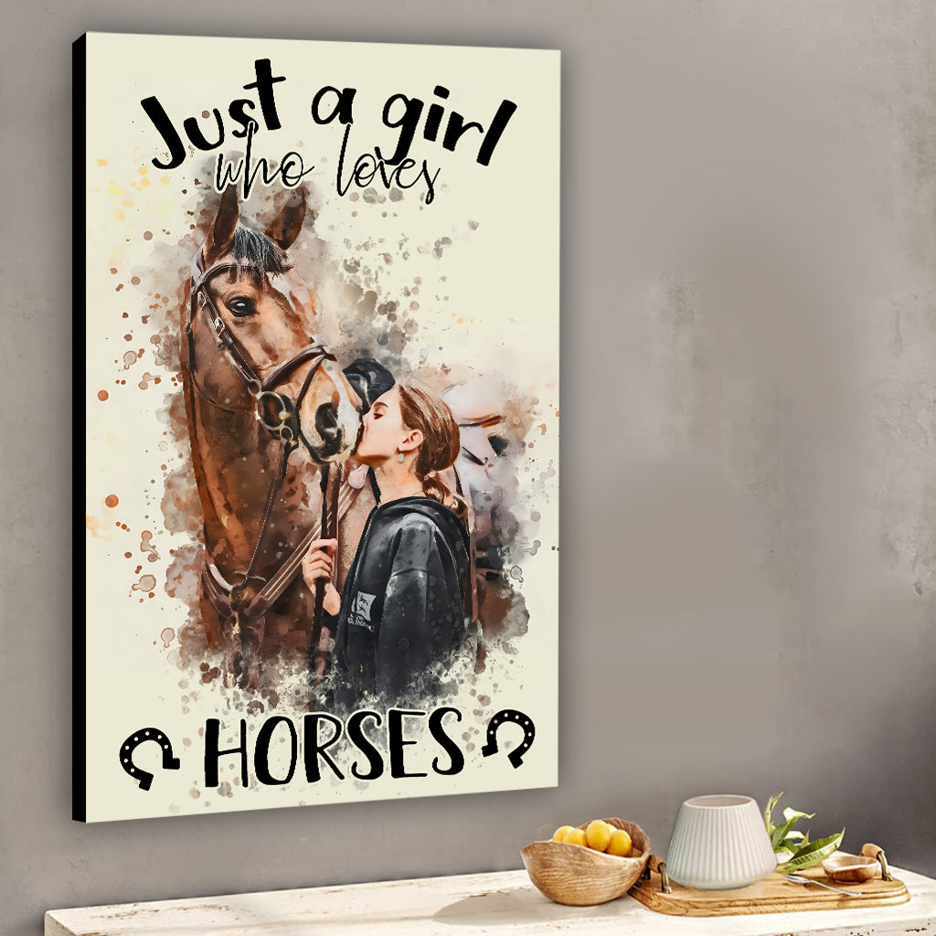 Une fille qui aime les chevaux - Toile et affiche personnalisées sur le thème des chevaux