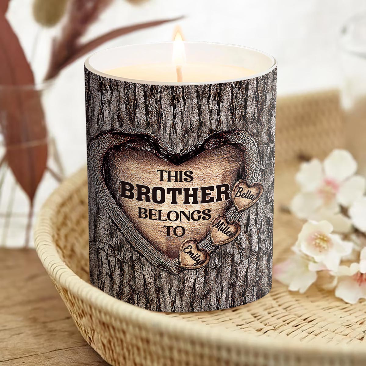 Cœur de papa - Cadeau pour papa, grand-mère, grand-père, maman, oncle, tante, frère, sœur - Bougie personnalisée avec couvercle en bois