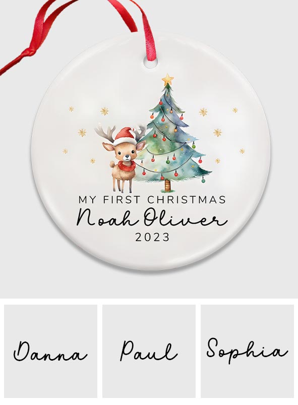Premier Noël de bébé - Ornement rond en céramique personnalisé pour enfant