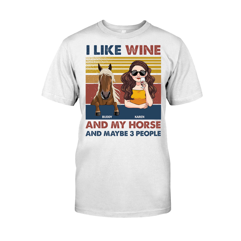 J'aime le vin et mon cheval - T-shirt et sweat à capuche personnalisés avec motif cheval