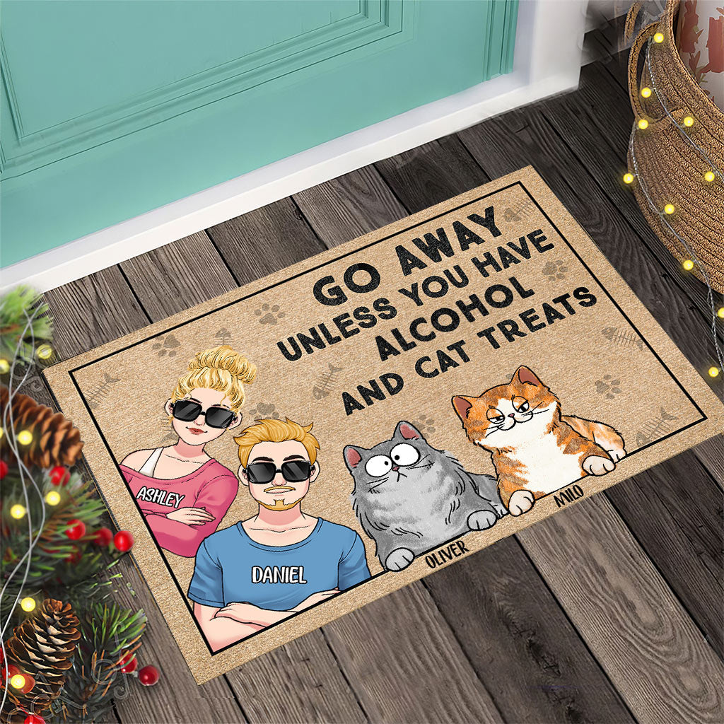 Partez sauf si vous avez de l'alcool et des friandises pour chat - Paillasson personnalisé pour couple