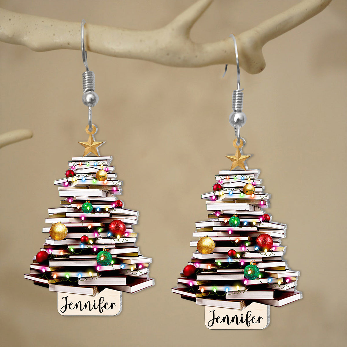 Sapin de Noël « Juste une fille qui aime les livres » - Boucles d'oreilles personnalisées en forme de livre