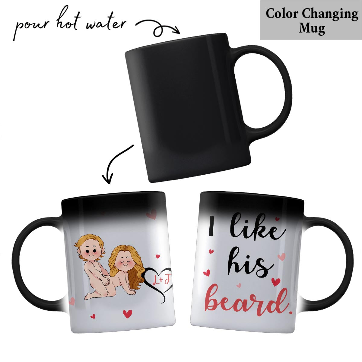 J'aime sa barbe, j'aime ses fesses - Mug personnalisé pour couple