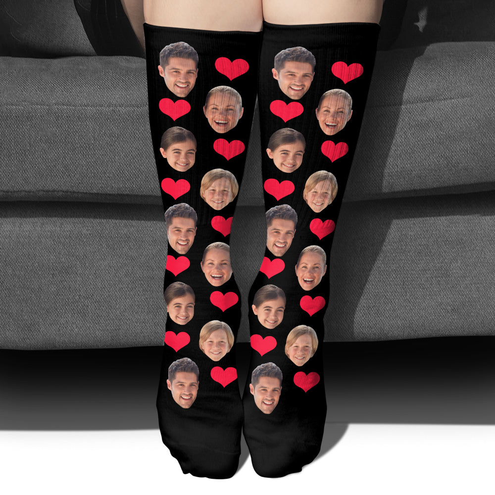 Chaussettes personnalisées pour toute la famille, motif cœur et visage personnalisé