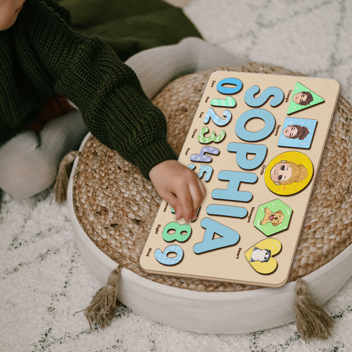 Puzzle algébrique en bois avec nom personnalisé pour enfant