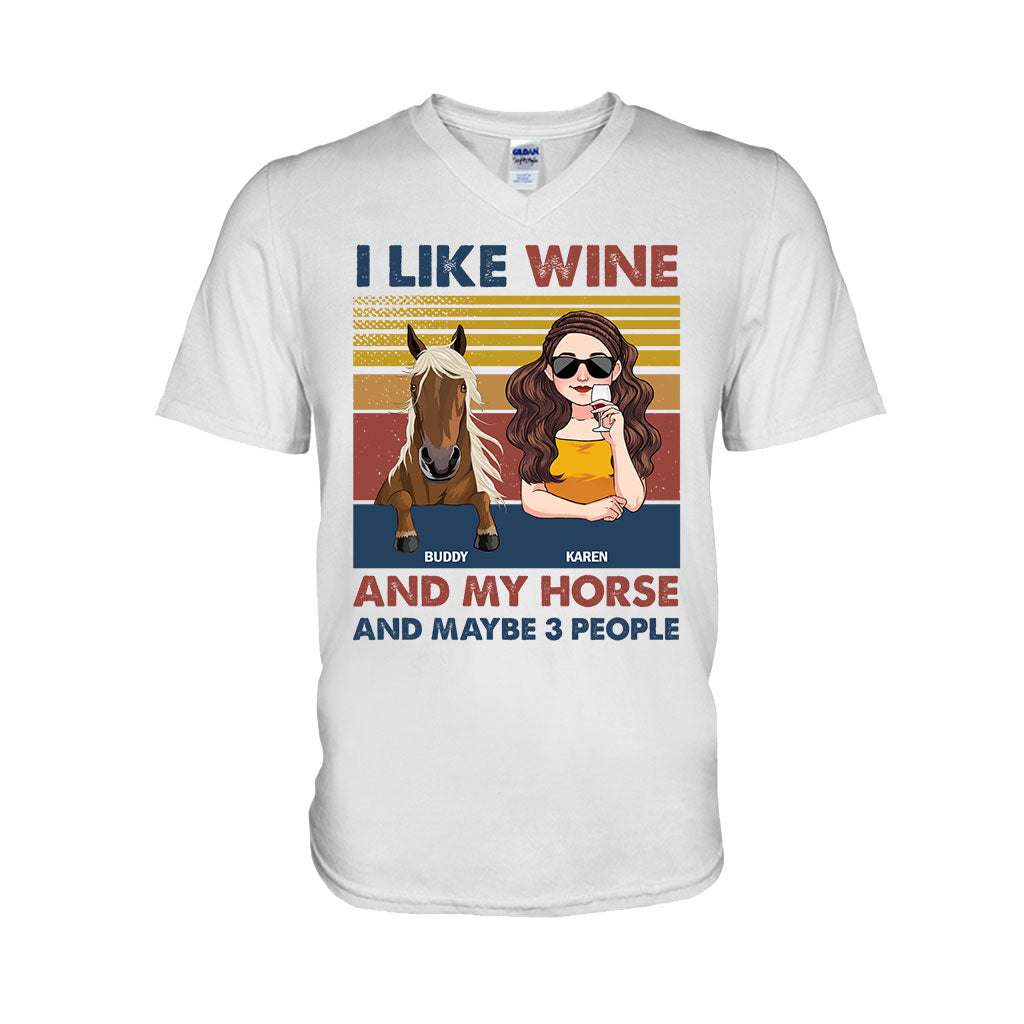 J'aime le vin et mon cheval - T-shirt et sweat à capuche personnalisés avec motif cheval