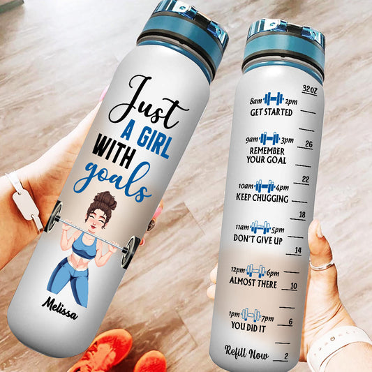 Just A Girl With Goals - Personalized Fitness Water Tracker Bottle