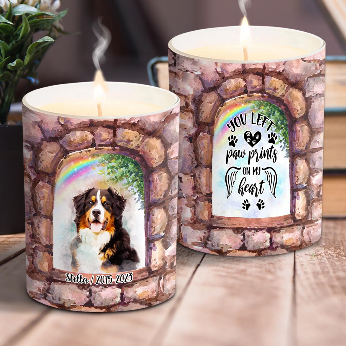 Plus à mes côtés - Bougie personnalisée pour chien avec couvercle en bois