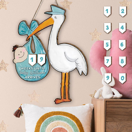 Bébé arrive - Panneau en bois personnalisé et interchangeable pour nouveau-né et saisonnier