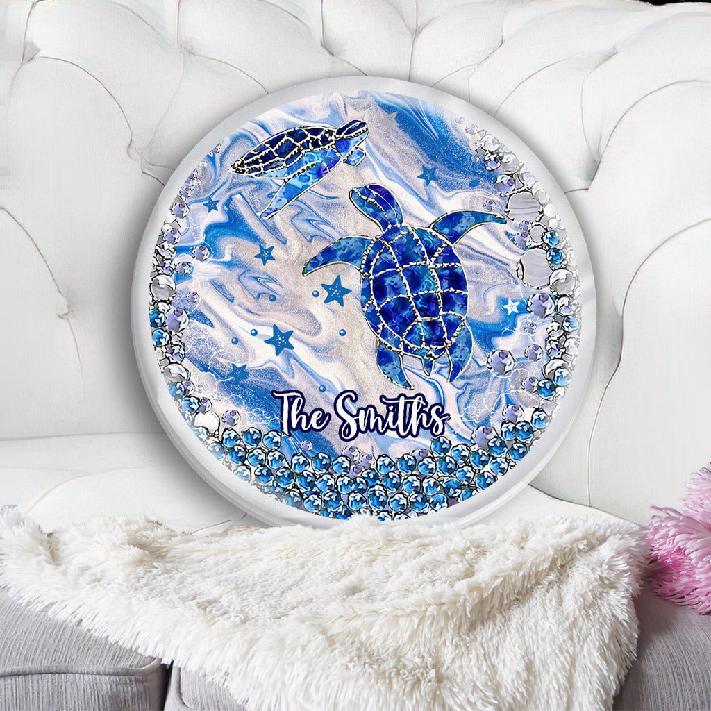 Coussin personnalisé en forme de tortue bleue