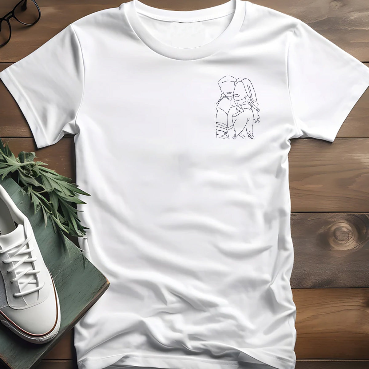 T-shirt brodé personnalisé « Tante » avec motif au trait