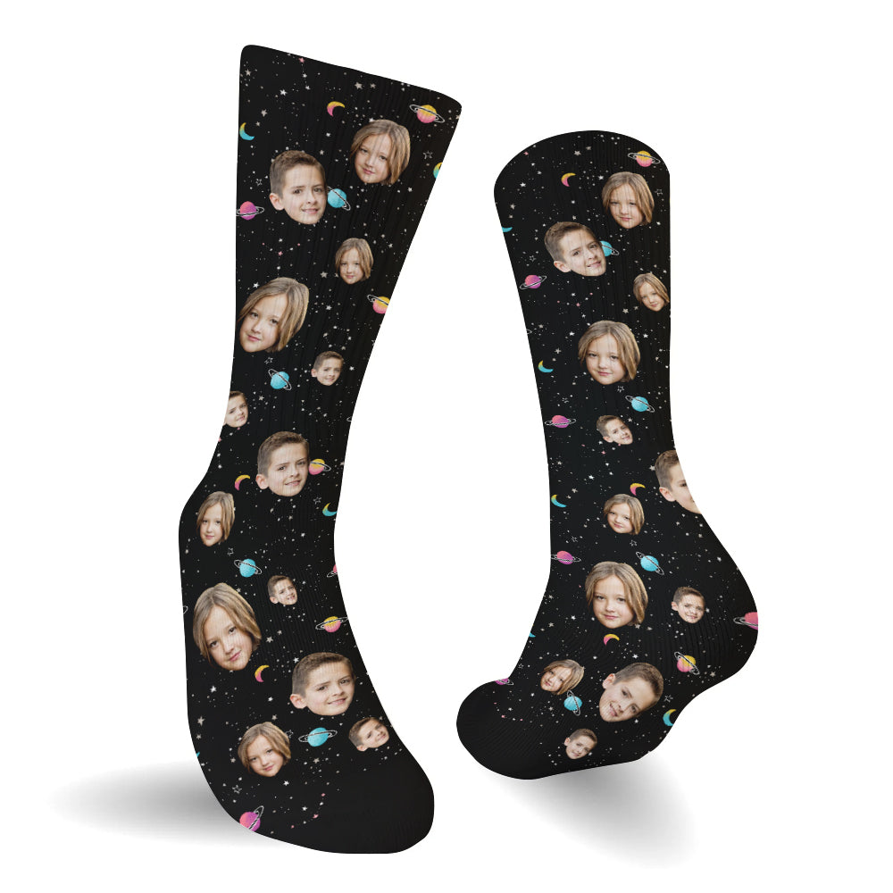 Custom Face Galaxy - Personalized Sibling Socks