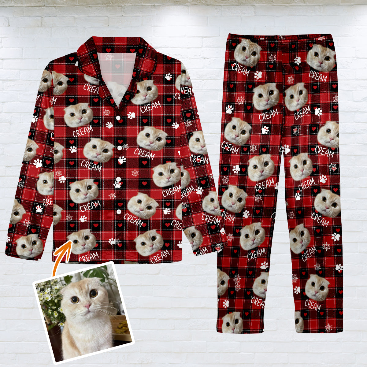 Couverture photo personnalisée pour animaux de compagnie - Cadeau pour les amoureux des chats et des chiens - Pyjama à boutons personnalisé