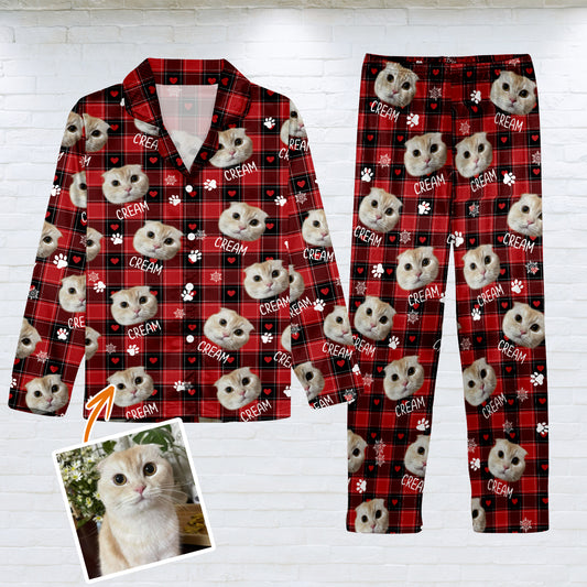 Couverture photo personnalisée pour animaux de compagnie - Cadeau pour les amoureux des chats et des chiens - Pyjama à boutons personnalisé