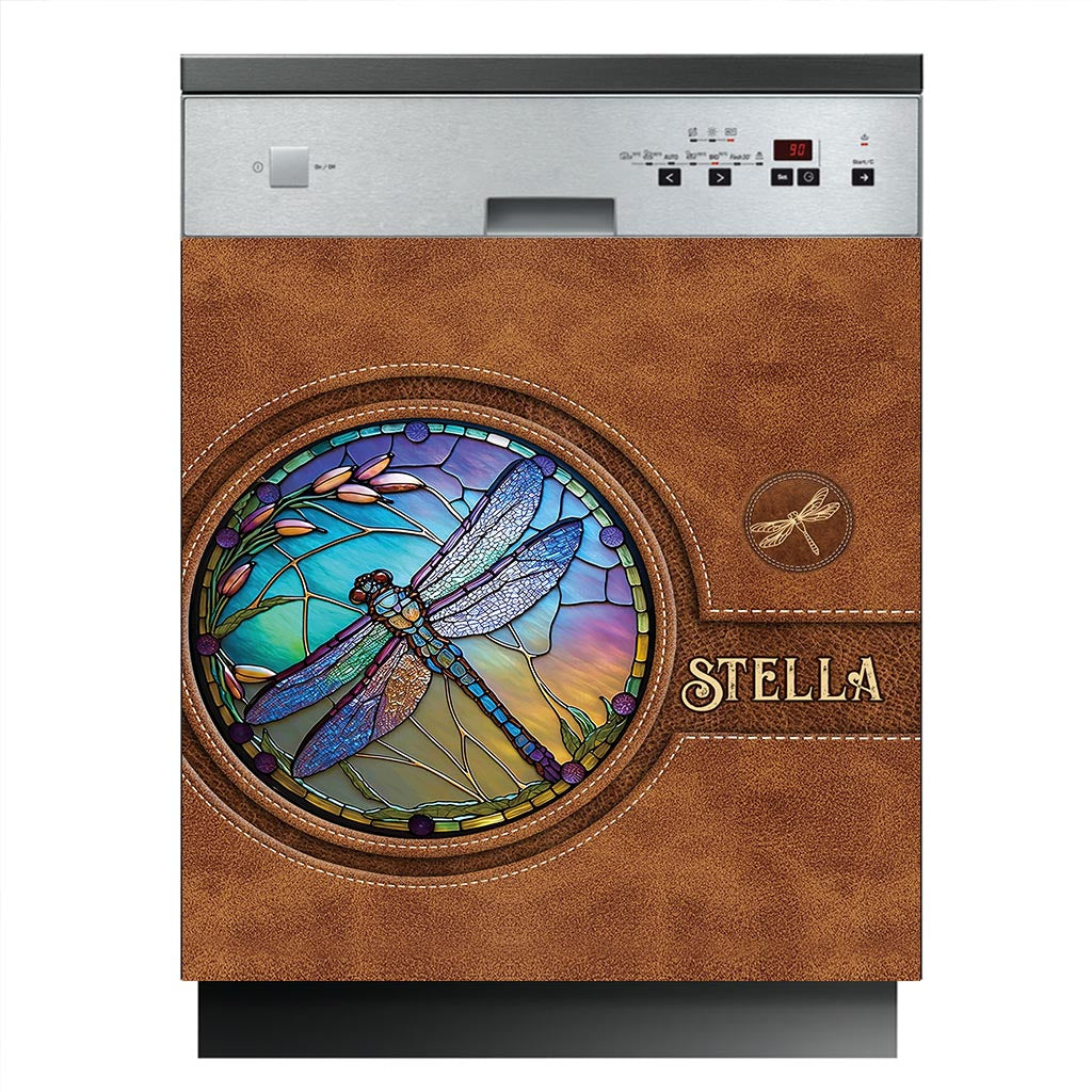 Couvercle de lave-vaisselle personnalisé Libellule en vitrail -