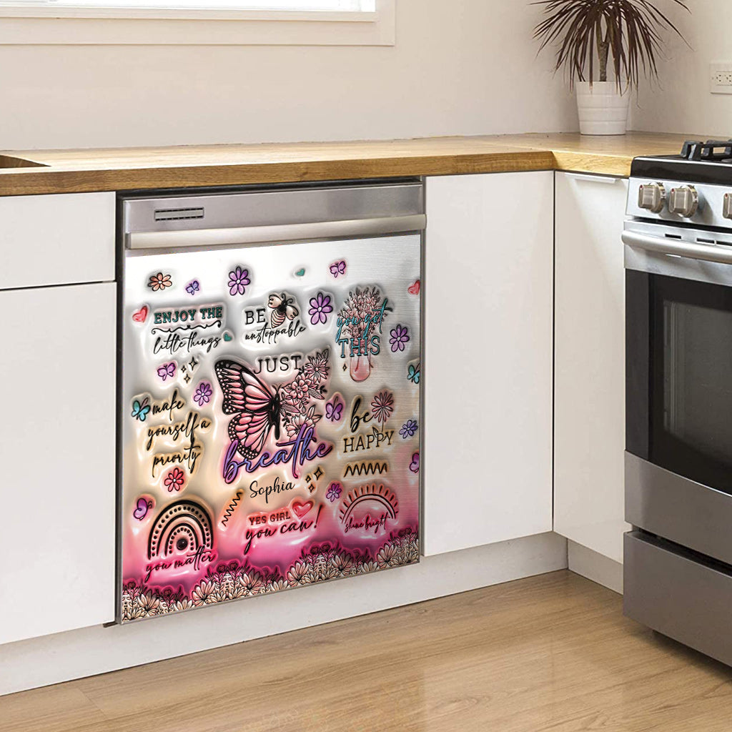 Couvercle de lave-vaisselle papillon personnalisé avec affirmations positives -