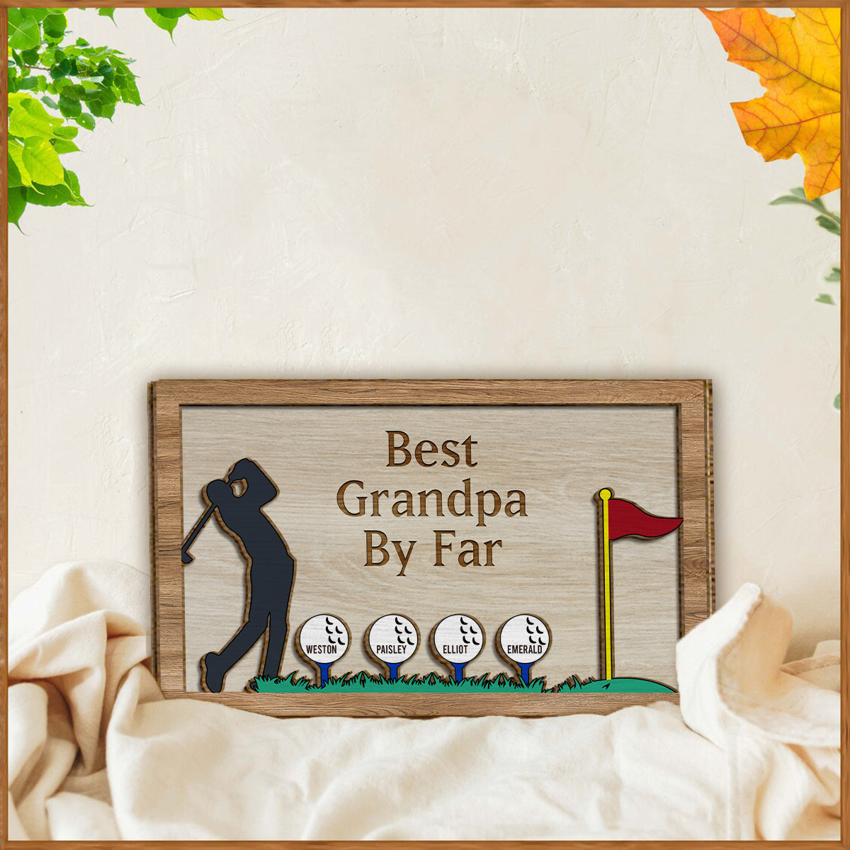 Meilleur grand-père/papa de loin - Plaque en bois personnalisée sur le thème du golf (2 couches)
