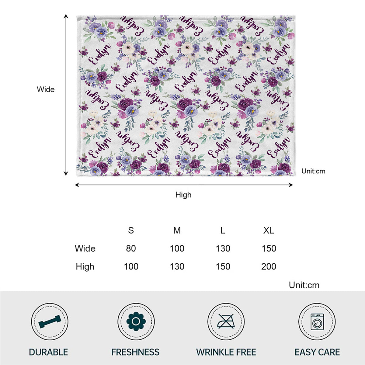 Custom Name Purple Flowers - Personalized Newborn Blanket