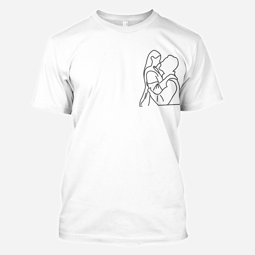 Portraits dessinés au trait personnalisés - T-shirt personnalisé mari et femme imprimé sur toute la surface