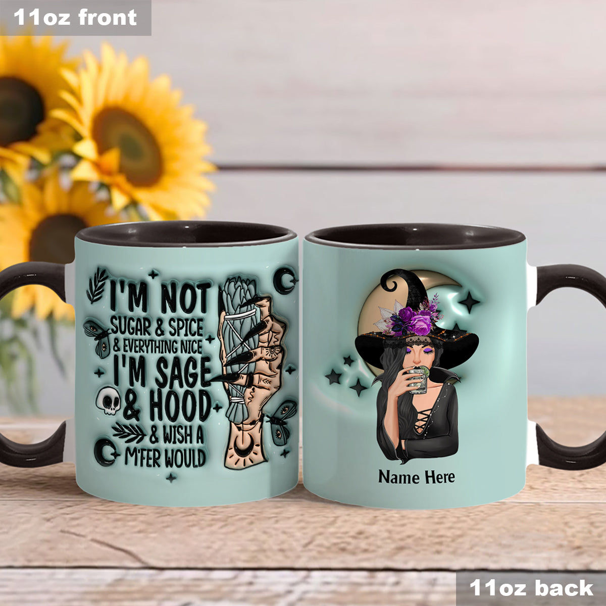 Je ne suis pas douce et gentille, je suis sage et authentique - Mug personnalisé à l'effigie d'une sorcière