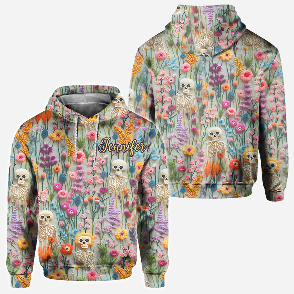 T-shirt à motif floral squelette et crâne personnalisé