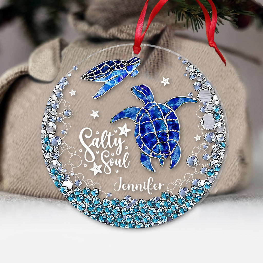 Salty Soul - Personalized Turtle Transparent Ornament