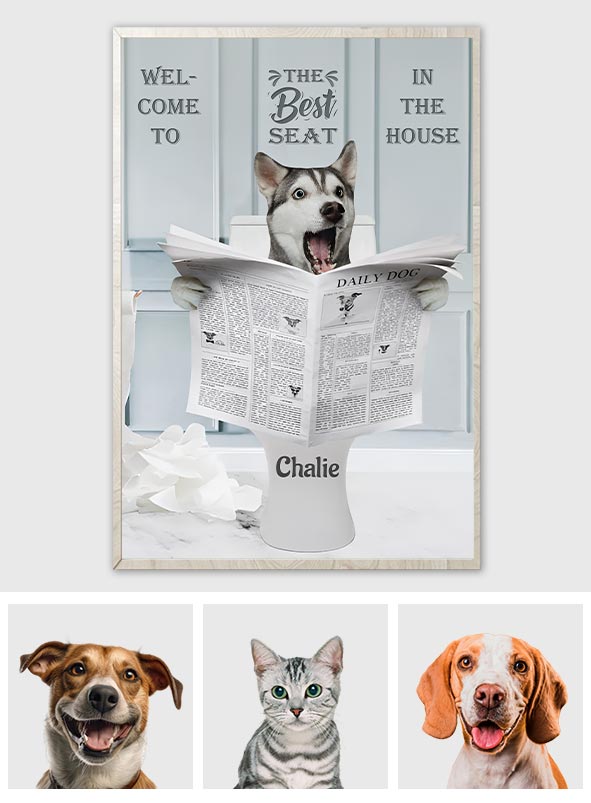 Panneau de toilettes humoristique « Meilleur siège de la maison » - Toile et affiche personnalisées pour chiens