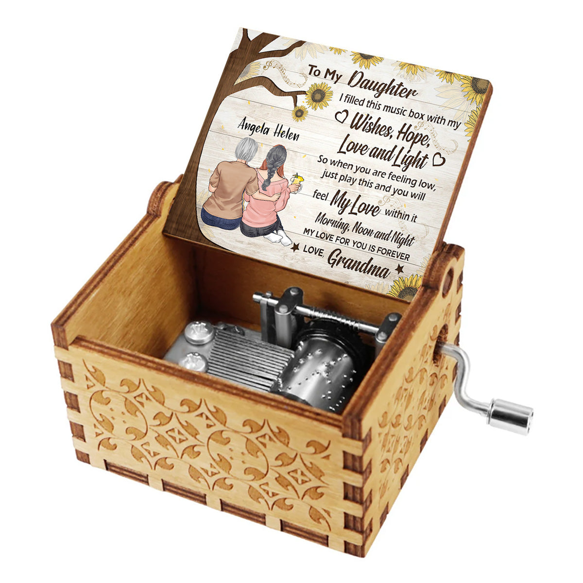 To My Granddaughter - Gift for grandma, mom, daughter, granddaughter - Personalized Hand Crank Music Box