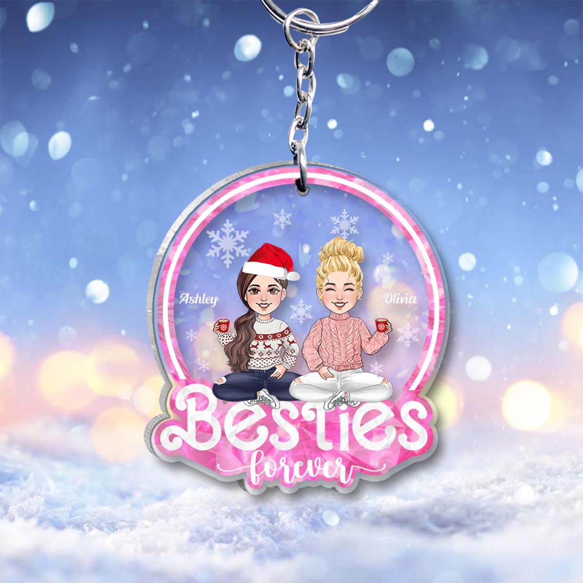 Besties Forever Glitter Pink - Personalized Bestie Transparent Keychain