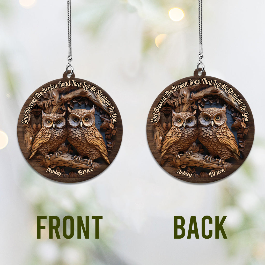 Dieu a béni la route brisée - Ornement de voiture hibou personnalisé « Dieu a béni la route brisée »