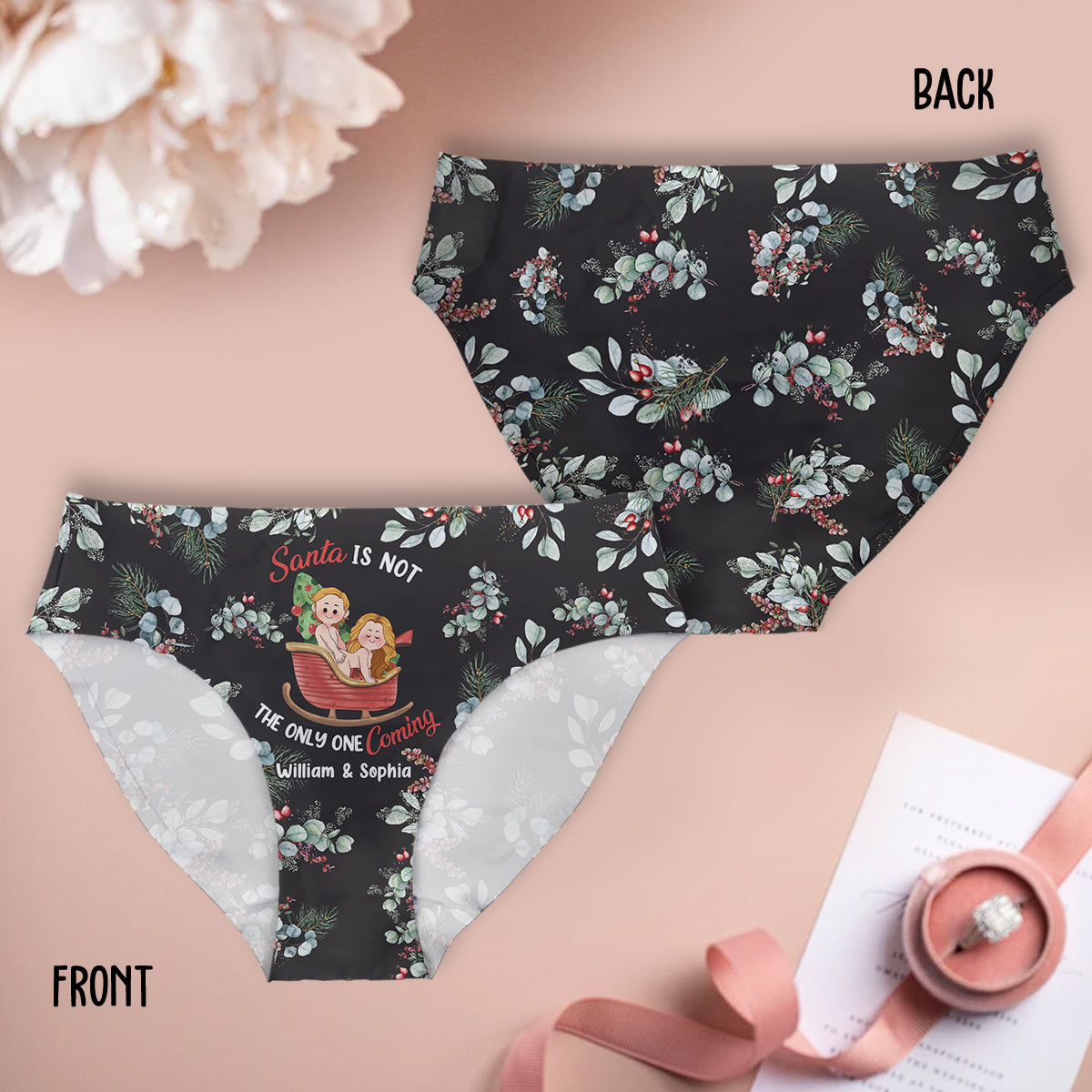 Ensemble « Le Père Noël n'est pas le seul à venir » - Slips femme et boxers homme personnalisés