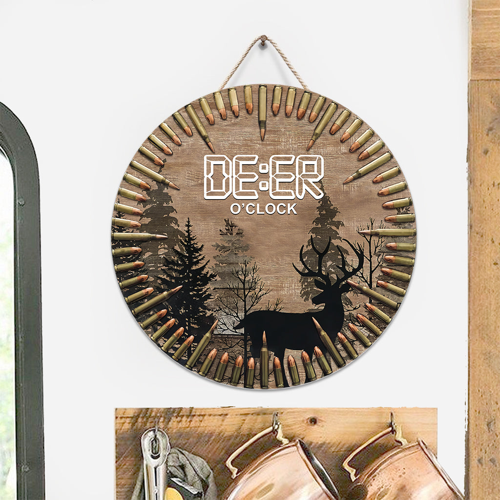 Deer O'Clock - Panneau rond en bois pour la chasse