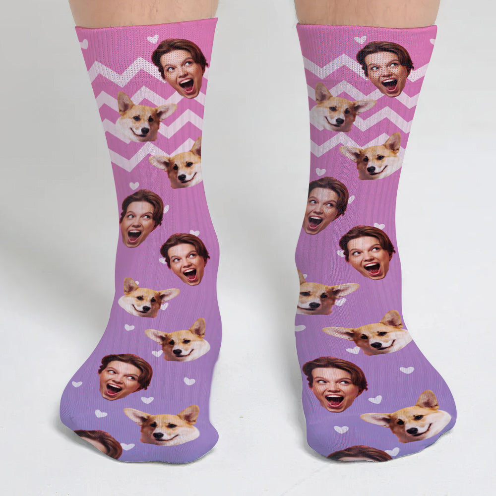 Custom Face Purple Pattern - Personalized Dog Socks